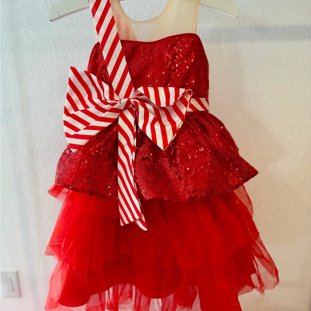 Red Sequin tulle Dress with Bow